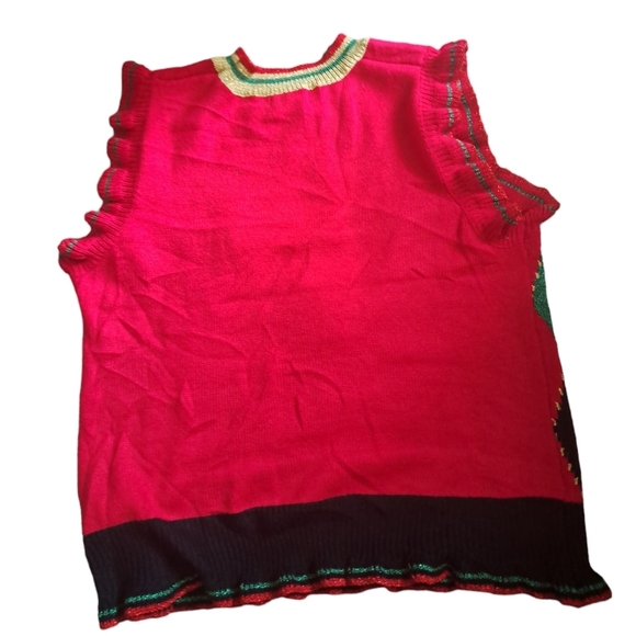 BLIZZARD BAY OH Snap UGLY Christmas sweater argyle Vest ruffled metallic XL - Picture 2 of 7
